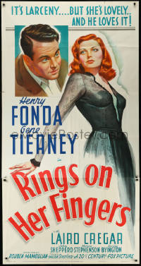 9j0016 RINGS ON HER FINGERS 3sh 1942 great art of sexiest Gene Tierney & Henry Fonda, ultra rare!