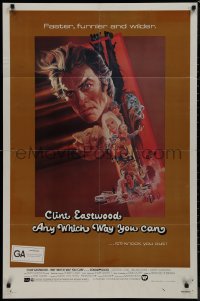 9j0087 ANY WHICH WAY YOU CAN int'l 1sh 1980 cool artwork of Clint Eastwood & Clyde by Bob Peak!