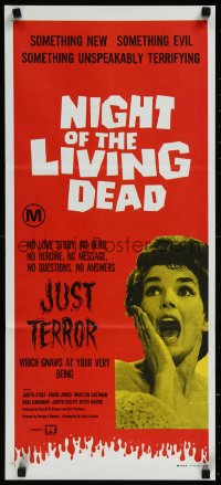 9j0021 NIGHT OF THE LIVING DEAD Aust daybill 1972 different image, great Just Terror tagline!