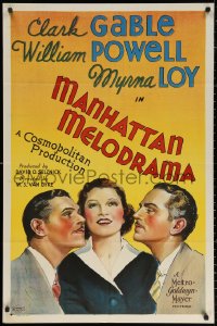 9j0350 MANHATTAN MELODRAMA style D 1sh 1934 art of Myrna Loy, Clark Gable & William Powell, ultra rare!