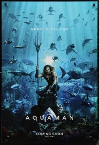 9k0620 AQUAMAN int'l teaser DS 1sh 2018 DC, Jason Momoa in title role with great white sharks and more!