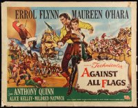 9k1279 AGAINST ALL FLAGS style B 1/2sh 1952 art of pirate Errol Flynn w/swashbuckling O'Hara!