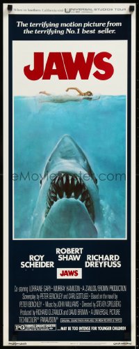 9k1569 JAWS insert 1975 Steven Spielberg's classic movie & image, much more rare than the one-sheet!