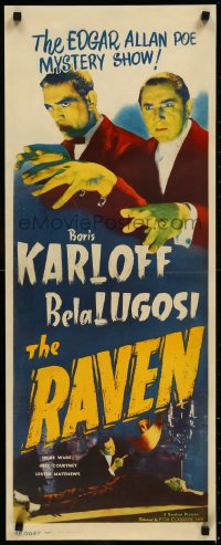 9k0010 RAVEN insert R1949 Boris Karloff & Bela Lugosi in the Edgar Allan Poe mystery show, rare!