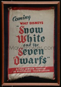 9k0032 SNOW WHITE & THE SEVEN DWARFS framed 13x20 silk banner 1938 Walt Disney classic, ultra rare!