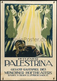 9k0067 PALESTRINA 35x50 Swiss stage poster 1917 Emil Cardinaux art of angels flying above man, rare!