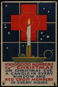 9k0295 10,000,000 MEMBERS BY CHRISTMAS 20x30 WWI war poster 1917 Red Cross candle in window art!