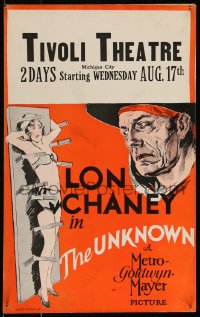 9k0041 UNKNOWN WC 1927 great art of knife thrower Lon Chaney with sexy assistant Joan Crawford!