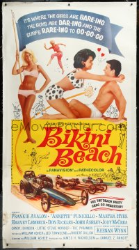 9m0027 BIKINI BEACH linen 3sh 1964 Frankie Avalon, Annette Funicello, Martha Hyer & dragsters, rare!