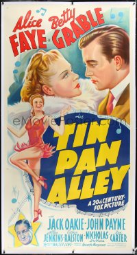 9m0052 TIN PAN ALLEY linen 3sh 1940 art of Alice Faye & John Payne + Betty Grable & Oakie, very rare!