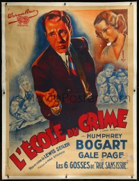 9m0075 CRIME SCHOOL linen French 1p 1938 cool Dori art of Bogart, Page & Dead End Kids, ultra rare!