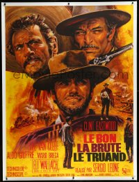 9m0078 GOOD, THE BAD & THE UGLY linen French 1p 1968 Mascii art of Eastwood, Van Cleef & Wallach!