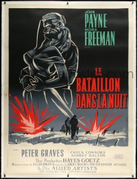 9m0080 HOLD BACK THE NIGHT linen French 1p 1958 Bertrand art of Korean War soldier John Payne & Freeman!