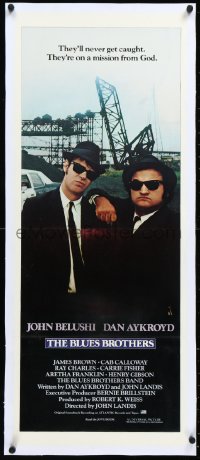 9m0413 BLUES BROTHERS linen int'l insert 1980 John Belushi & Dan Aykroyd are on a mission from God!