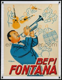 9m0168 BEPI FONTANA linen 24x32 French music poster 1940s Girbal art of the musician & band, rare!