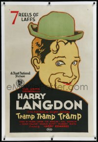 9m0794 TRAMP TRAMP TRAMP linen 1sh 1926 art of Harry Langdon in 1st feature, Frank Capra, beyond rare!