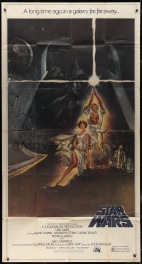 9p0254 STAR WARS 3sh 1977 George Lucas classic sci-fi epic, great montage art by Tom Jung!