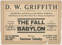 9p0071 FALL OF BABYLON herald 1919 D.W. Griffith re-edited & expanded from his classic Intolerance!