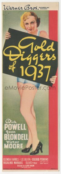 9p0050 GOLD DIGGERS OF 1937 herald 1936 Busby Berkeley, full-length image of sexy showgirl, rare!