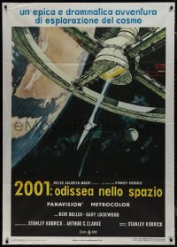 9p1675 2001: A SPACE ODYSSEY Italian 1p R1970s Stanley Kubrick, Bob McCall art of space wheel!