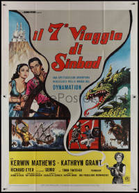 9p1453 7th VOYAGE OF SINBAD Italian 2p R1976 Harryhausen fantasy classic, different monster art!