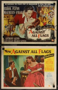 9p1345 AGAINST ALL FLAGS 8 LCs 1952 pirate Errol Flynn, sexy swashbuckling Maureen O'Hara!