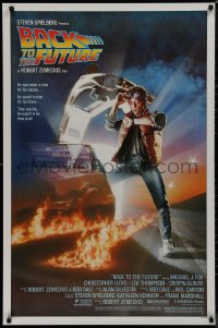 9r1057 BACK TO THE FUTURE studio style 1sh 1985 art of Michael J. Fox & Delorean by Drew Struzan!