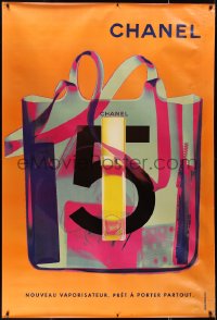 9r0080 CHANEL DS 47x69 French advertising poster 2000s image of shopping bag w/ orange background!