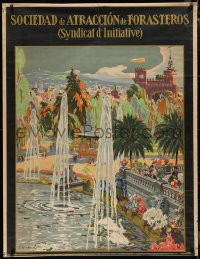9r0024 BARCELONA 37x47 Spanish travel poster 1930s J. Friado art of the Magic Fountain of Montjuic!