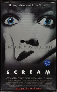 9r0010 SCREAM vinyl banner 1996 directed by Wes Craven, someone has taken scary movies too far!