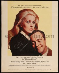 9s0346 APRIL FOOLS signed WC 1969 by Jack Lemmon, romantic close up with beautiful Catherine Deneuve!