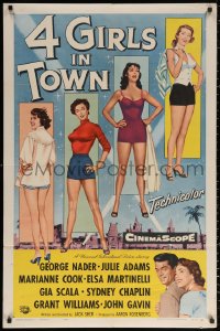 9t1125 4 GIRLS IN TOWN 1sh 1956 sexy Julie Adams, Marianne Cook, Elsa Martinelli & Gia Scala!