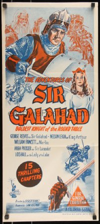 9t0610 ADVENTURES OF SIR GALAHAD Aust daybill 1949 George Reeves, Knights of the Round Table!