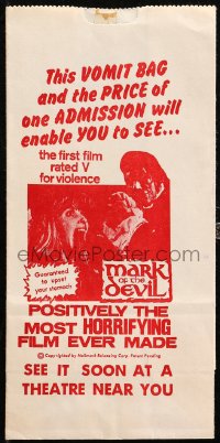9t0059 MARK OF THE DEVIL vomit bag 1970 this movie is guaranteed to upset your stomach!