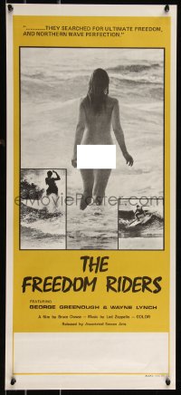 9w0065 FREEDOM RIDERS Aust daybill 1972 completely naked Aussie surfer girl, yellow border design!