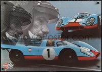 9w0003 GULF PORSCHE 917 2-sided 24x34 Swiss advertising poster 1970s Jo Siffert & schematic of racer!