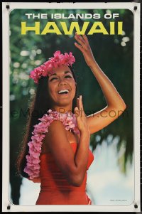 9w0012 ISLANDS OF HAWAII 24x37 travel poster 1960s sexy image of sexy woman in red sarong!