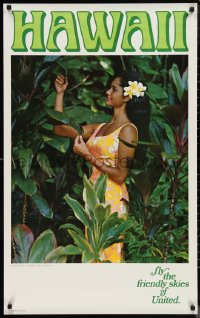 9w0014 UNITED AIRLINES HAWAII 25x40 travel poster 1980s Art Allen photo of Hawaiian girl!