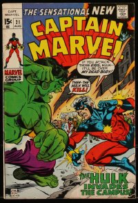 9y0013 CAPTAIN MARVEL #21 comic book August 1970 The Hulk Invades the Campus by Gil Kane!