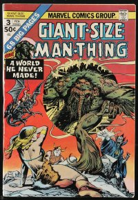 9y0024 MAN-THING Giant-Size #3 comic book February 1975 with 68 big pages, A World He Never Made!