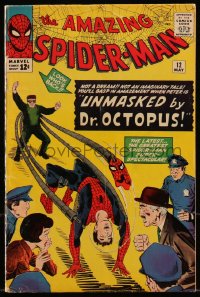 9y0069 SPIDER-MAN #12 comic book May 1964 Pete is unmasked by Dr. Octopus by Steve Ditko!