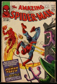9y0074 SPIDER-MAN #21 comic book February 1965 The Human Torch crossover by Steve Ditko!