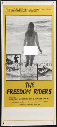 9z0058 FREEDOM RIDERS Aust daybill 1972 completely naked Aussie surfer girl, yellow border design!