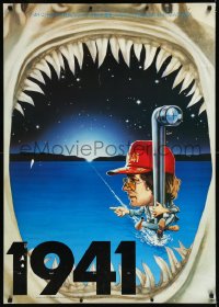 9z1061 1941 teaser Japanese 29x41 1980 cool different artwork of Steven Spielberg in shark Jaws!