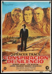 9z0073 BAD DAY AT BLACK ROCK Spanish R1981 art of Spencer Tracy & bad guys as Mt. Rushmore by Jano!