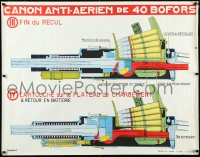 9z0018 BOFORS 40 MM GUN 36x46 French special poster 1950s anti-aircraft autocannon diagram!