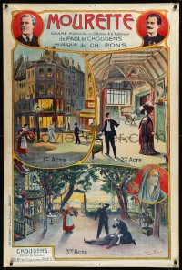 9z0019 MOURETTE 32x47 French stage poster 1910s Marius Barret art of scenes from each act, rare!