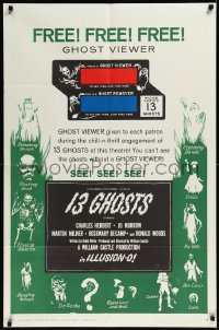 1a1041 13 GHOSTS 1sh 1960 William Castle, great art of all the spooks, Ghost Viewer!