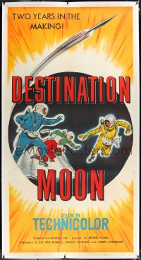 1a0012 DESTINATION MOON linen 3sh 1950 Robert A. Heinlein, Irving Pichel, art of astronauts, rare!