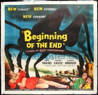 1a0022 BEGINNING OF THE END linen 6sh 1957 sexy Patricia Dean & giant grasshopper, different & rare!
